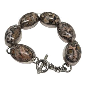 Taxco Silver and Brown Stone Bracelet